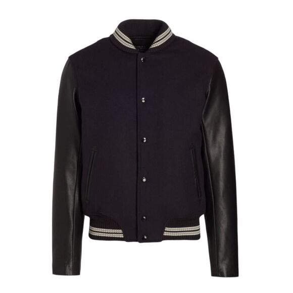 NWT rag & bone Navy Blue Varsity Wool & Leather Jacket